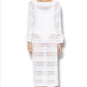 Milly Cabana Women's White Semi-Sheer Lace Knit Off-Shoulder Maxi Dress Size S